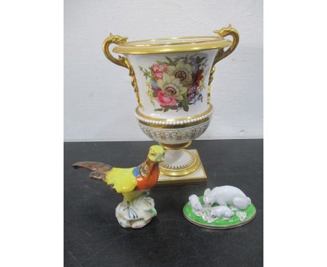 A Barr Flight &amp; Barr two handled urn with intertwined  serpent gilded handles, one handled repaired. Marked BFB to unders