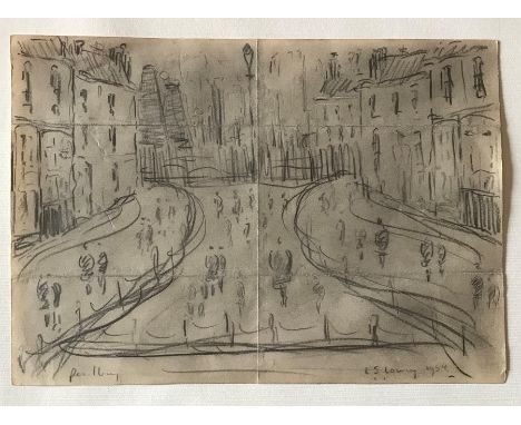 A pencil sketch attributed to L S Lowry ( Laurence Stephen Lowry 1887-1976) of a street scene. Annotation lower left "Pendelb