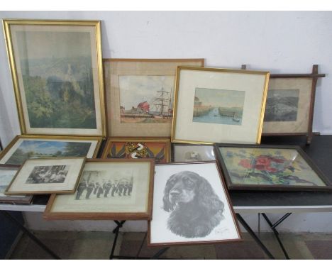 A collection of prints, photographs and watercolours etc. including a photo of 2nd Battlion of the King's Own Yorkishire Ligh