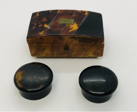 A Georgian tortoiseshell box A/F along with two tortoiseshell patch pots