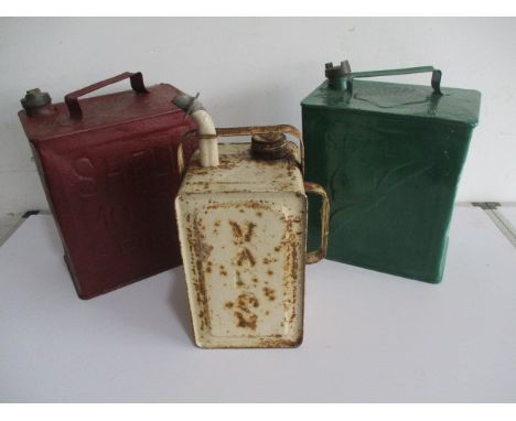 Two vintage Shell petrol cans, along with a Valor Can