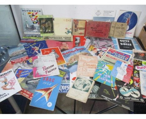 A collection of vintage theatre programmes, holiday brochures, including The Crazy Gang, Folies Bergeres etc.