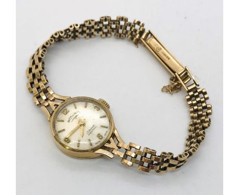 A 9ct gold ladies Rotary wristwatch with 9ct gold strap - total weight including movement 14.2g
