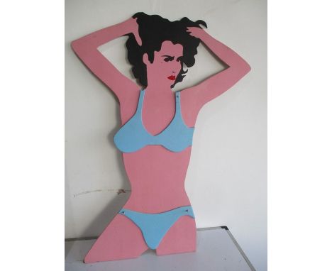 An Adam Calkin "Pop Art" cut out of a lady with removable bikini- 1 dowel missing