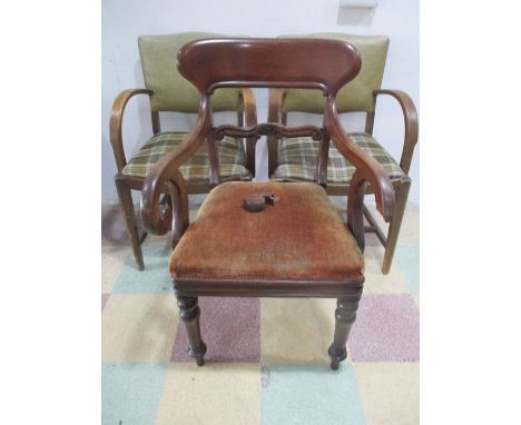 A Victorian mahogany carver- arm A/F along with a pair of Art Deco chairs
