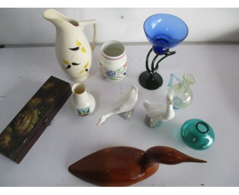 A collection of glass, china etc including Poole, decoy style duck (signed), Nao etc