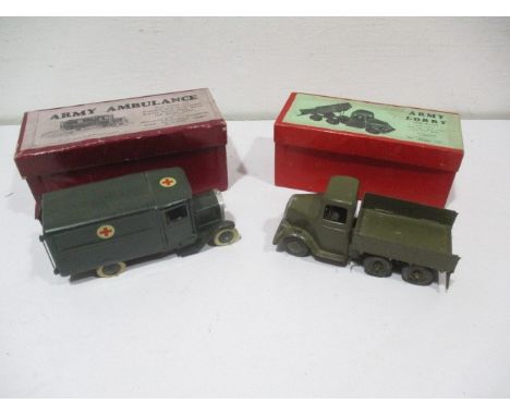 Two vintage boxed Britain's military models including an Army Lorry with driver (No 1335) &amp; an Army Ambulance (No 1512)