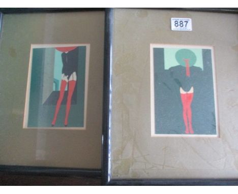 Two framed art deco style prints of ladies in red stockings