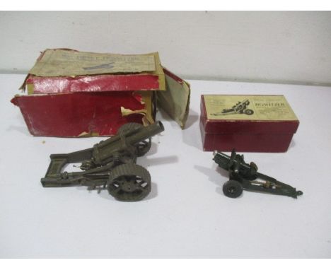 Two vintage Britain's Howitzers models including an 18" Heavy Howitzer mounted on tractor wheels for field service (box A/F),