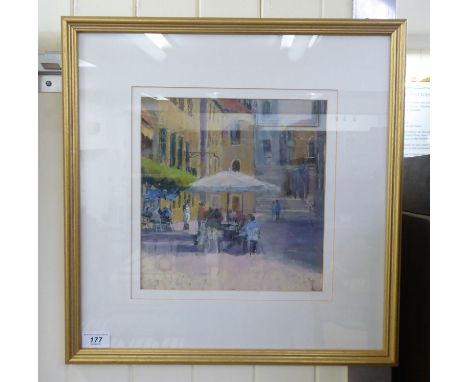 Pauline Tunnicliffe - 'Shaded Refreshments in Venice'  pastel  bears initials &amp; a label verso  10''sq       LSB 