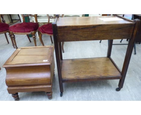 Small furniture: to include a late Victorian stained pine commode, raised on turned legs  15''h  17''w       CA