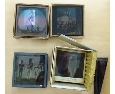 Approx. twenty early 20thC coloured magic lantern slides, depicting military figures      CS