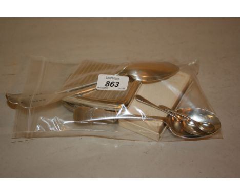 Two Georgian London silver Fiddle pattern tablespoons, three other silver spoons, two silver engine turned cigarette cases, a