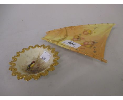 Grainger Worcester floral decorated blush ivory trinket dish in the form of a sail together with a similar miniature dish pai