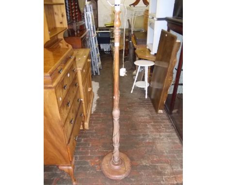 20th Century turned pitch pine standard lamp 