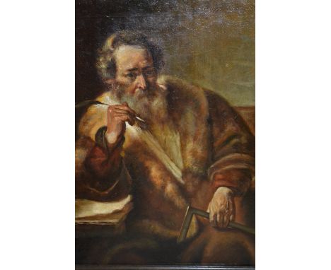 Late 19th or early 20th Century oil painting on canvas, portrait of a seated Renaissance architect, 24ins x 20ins, in a moder