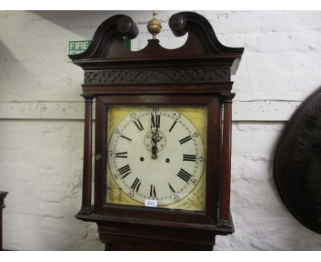 Early 19th Century mahogany longcase clock, the square hood with swan neck pediment and blind fretwork decoration above a sha