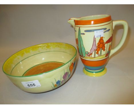 Clarice Cliff Fantasque Bizarre jug and a Crocus pattern bowl