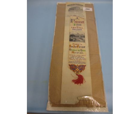 Thomas Stevens, stevengraph bookmark, a present from The Crystal Palace opened by the Queen, May 10th 1854, with original bac