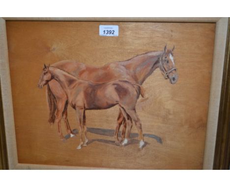 Attributed to F.M. Hollams, oil on board, portrait of a mare and foal