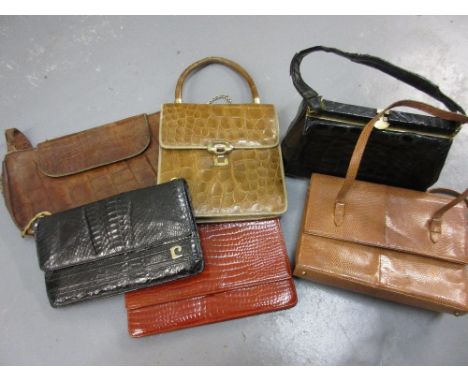 Group of six vintage and later imitation crocodile leather handbags