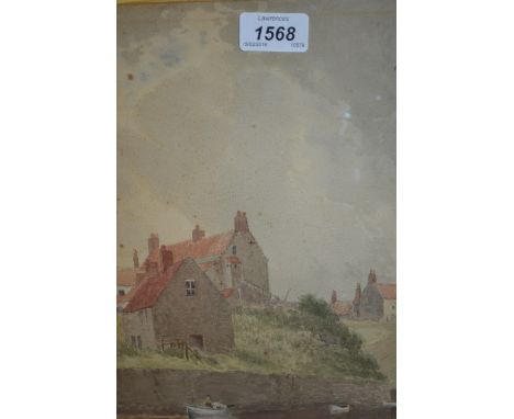 Two watercolours, river scene with boat and cottages and view of a castle, signed Wilkinson