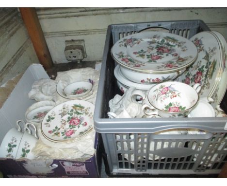 Wedgwood Charnwood pattern dinner service comprising:-  six dinner plates, eleven bowls, six soup bowls and saucers, two ture
