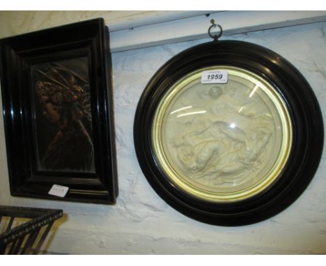 Late Victorian circular ebonised framed plaque entitled ' The Fall of the Rebel Angels ' by Robert Jefferson, produced for th
