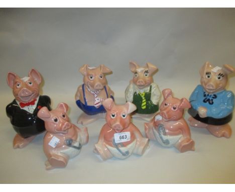 Set of five Wade National Westminster Bank piggy banks, together with two unmarked piggy banks