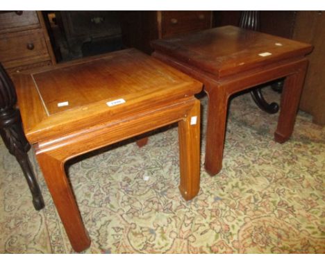 Pair of 20th Century Chinese square hardwood lamp tables