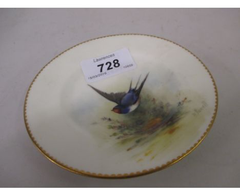 Royal Worcester miniature plate painted with a swallow, signed W. Powell