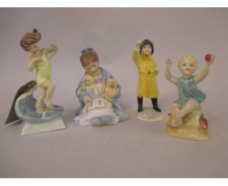 F. G. Doughty, Royal Worcester figure of a fisherman, two others ' At the Seaside ' (a/f) and ' Sunshine Days ' (a/f) and ano
