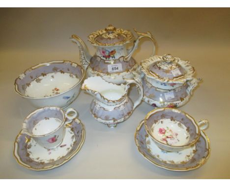 19th Century English porcelain part tea service painted with floral bouquets (some damages), together with a 19th Century blu