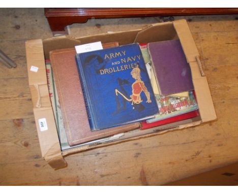 One volume, ' Army and Navy Drolleries ', one volume ' Art Journal 1854 ' together with a quantity of other books