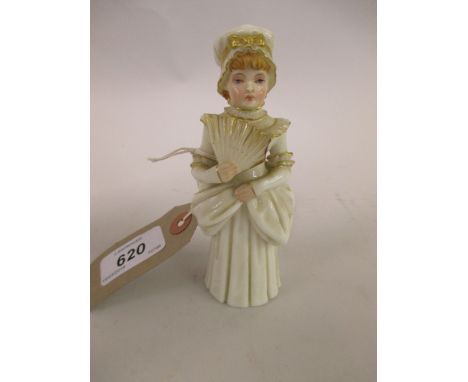 19th Century Royal Worcester Kate Greenaway porcelain candle snuffer, ' Town Girl ' with green mark (a/f)