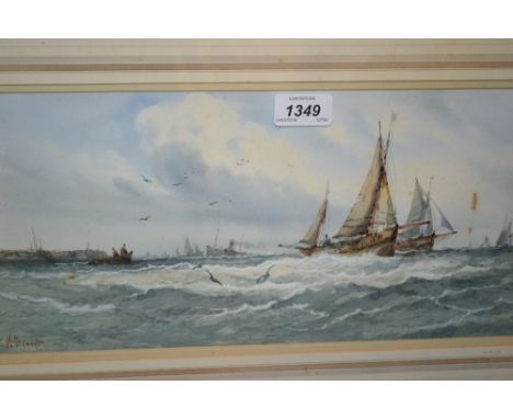W. Stewart, watercolour, seascape with steam and sailing boats, signed, 7ins x 15ins, gilt framed