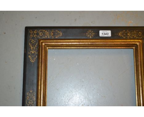 Rectangular black painted and gilded picture frame together with a quantity of various other frames and a framed coloured por