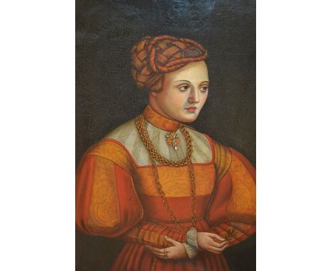 Oil on canvas, portrait of a Tudor noblewoman (later copy), 27ins x 19ins