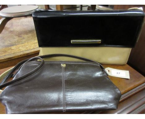 Small brown leather handbag by Louis Feraud, Paris, and another vintage designer handbag by Kurt Geiger, made in Italy