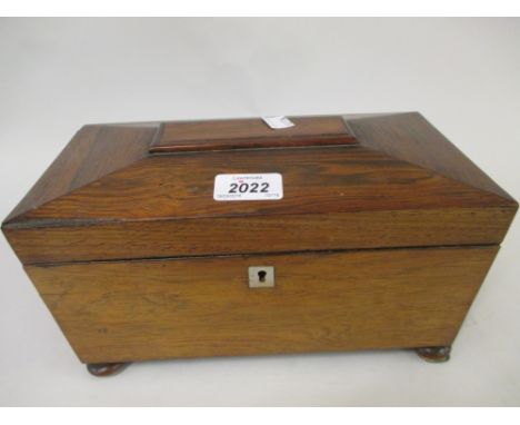 19th Century rosewood sarcophagus shaped tea caddy, together with a small 19th Century rosewood two division tea caddy