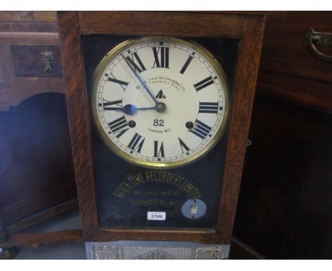 Blick time recorder clock, the enamel dial with Roman numerals inscribed Blick Time Recorders Ltd, 188, Grays Inn Road, No. 8