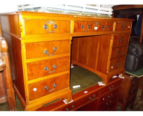 Reproduction yew wood twin pedestal desk