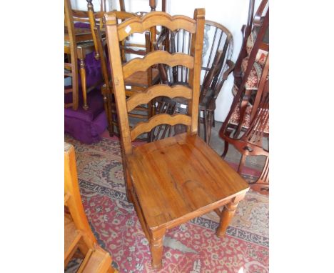 Set of six 20th Century Irish Coast collection ladder back dining chairs on turned supports with stretchers