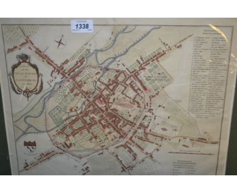 Antique hand coloured plan of the city and suburbs of Canterbury together with two similar plans, the Parish of St. James's a