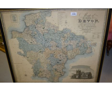 C. and J. Greenwood, map of Devon, 1829, framed antique map of Venice (a/f) together with a similar smaller map of Venice and