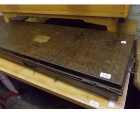 19th Century faux wood painted metal uniform trunk with plaque, inscribed John J. Schofield J.P.