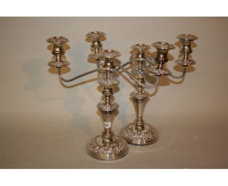 Pair of silver plated three light candelabra