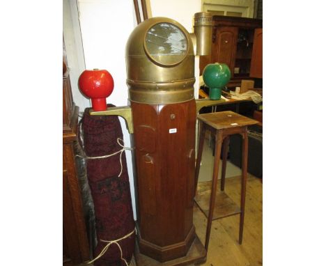 Large brass mounted hardwood ship's binacle compass