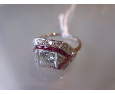 18ct White gold diamond and ruby oval cluster ring