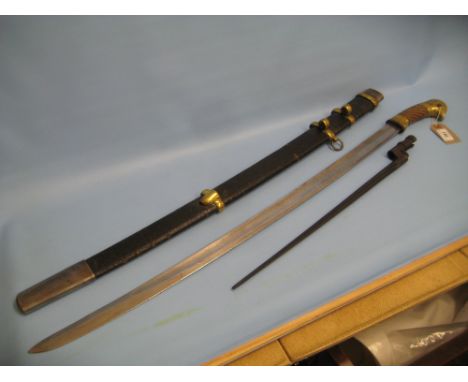 Soviet Russian Shasqua sword with 31in steel blade and scabbard with bayonet